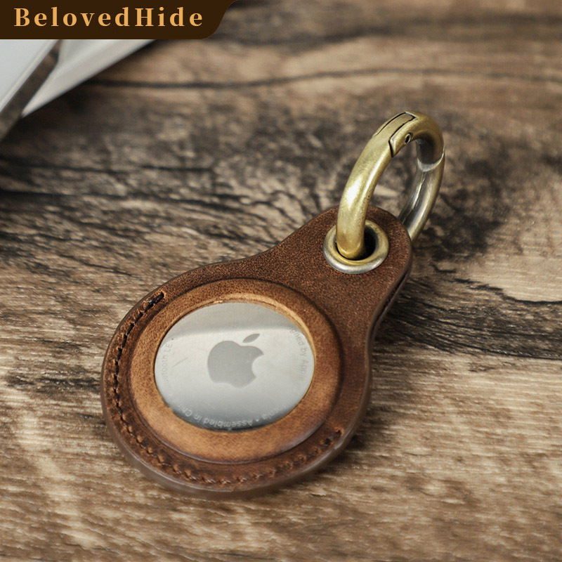 Coffee Brown Leather AirTag Holder - Pet Collar & Keychain