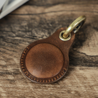 Coffee Brown Leather AirTag Holder - Pet Collar & Keychain