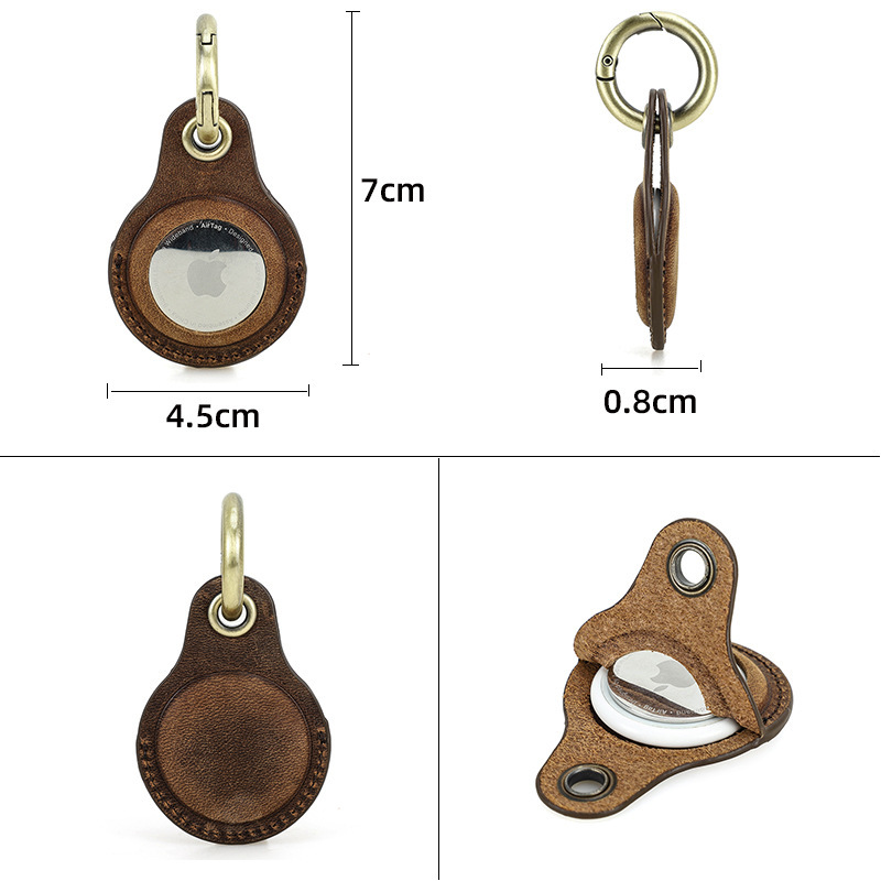 Coffee Brown Leather AirTag Holder - Pet Collar & Keychain
