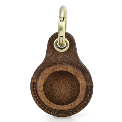 Coffee Brown Leather AirTag Holder - Pet Collar & Keychain