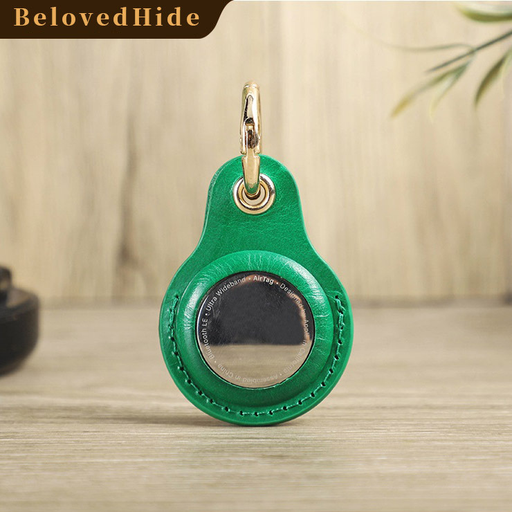 Olive Green Leather AirTag Loop - Luggage & Backpack Tracker