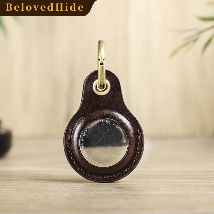 Coffee Brown Leather AirTag Holder - Pet Collar & Keychain