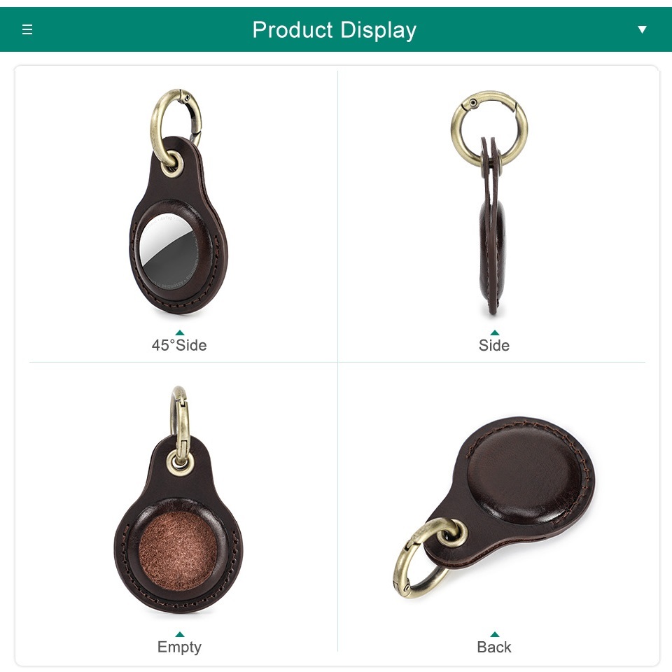 Coffee Brown Leather AirTag Holder - Pet Collar & Keychain