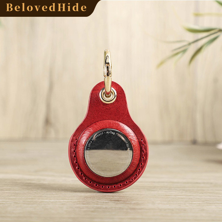 Crimson Red Leather AirTag Holder - High-Vis Pet & Key Tracker