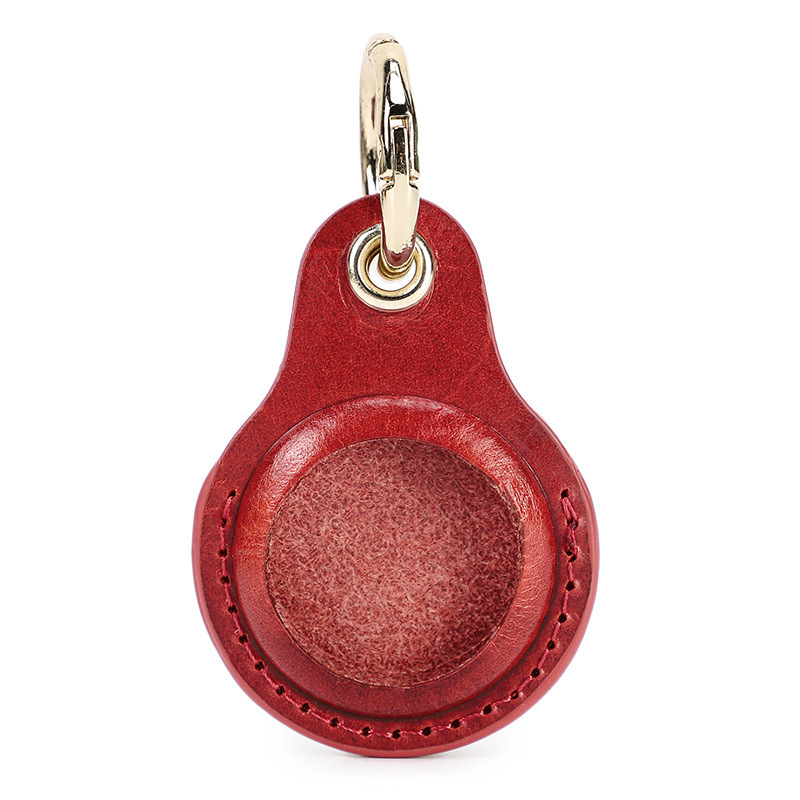 Crimson Red Leather AirTag Holder - High-Vis Pet & Key Tracker