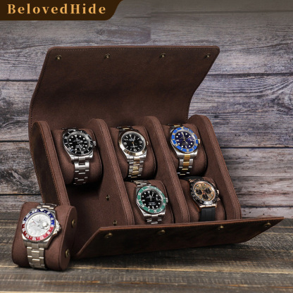 6-Watch Shockproof Leather Box – Vintage Collector’s Storage