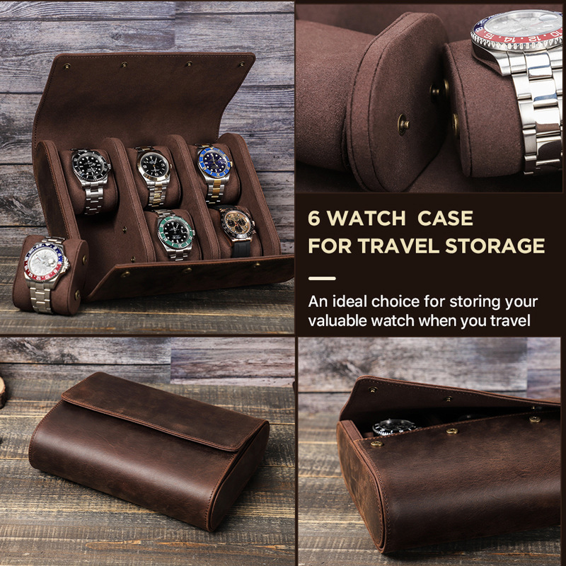 6-Watch Shockproof Leather Box – Vintage Collector’s Storage