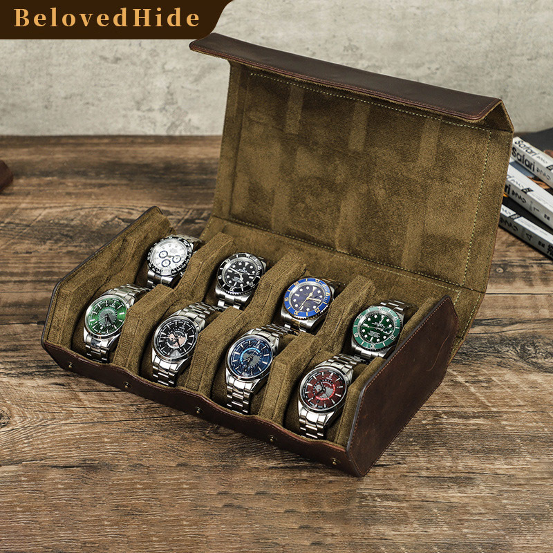 8-Watch Leather Travel Box – Handmade Vintage Storage for Luxury Watches