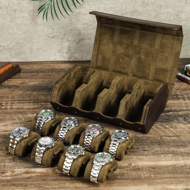 8-Watch Leather Travel Box – Handmade Vintage Storage for Luxury Watches