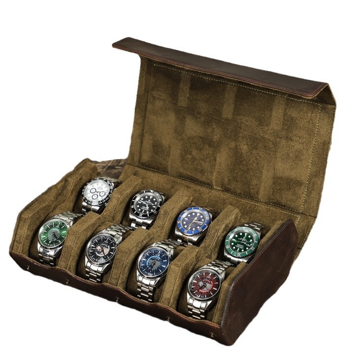 8-Watch Leather Travel Box – Handmade Vintage Storage for Luxury Watches