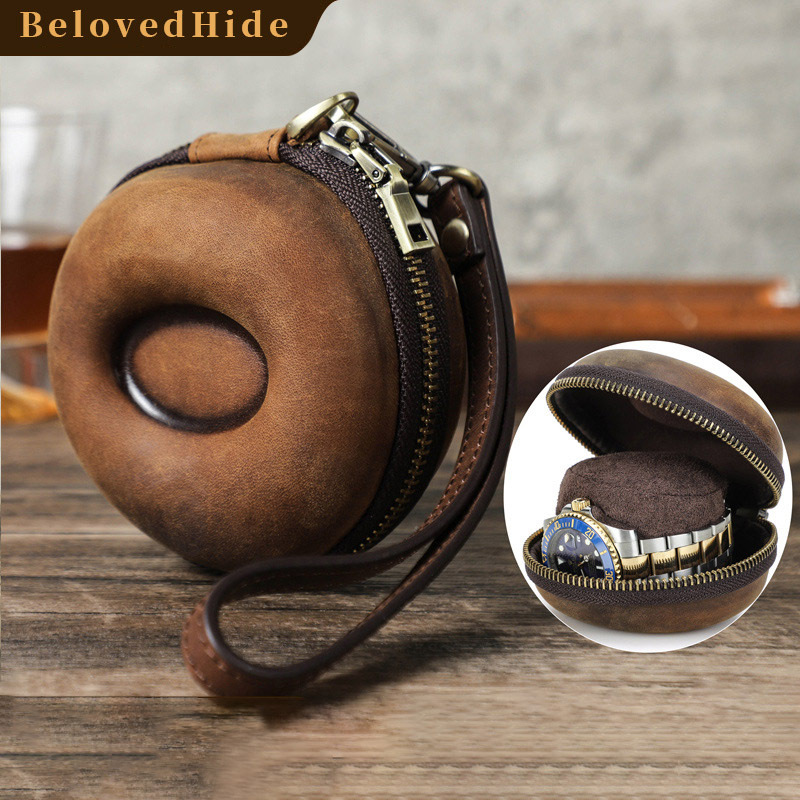 Wrist-Strap Leather Watch Box – Portable Single Watch Protector