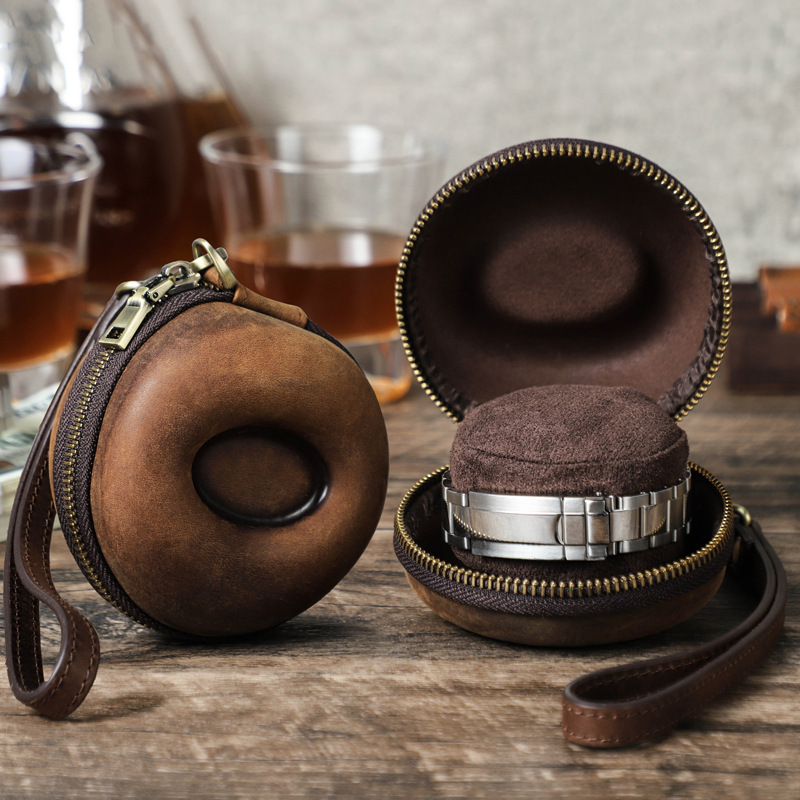 Wrist-Strap Leather Watch Box – Portable Single Watch Protector