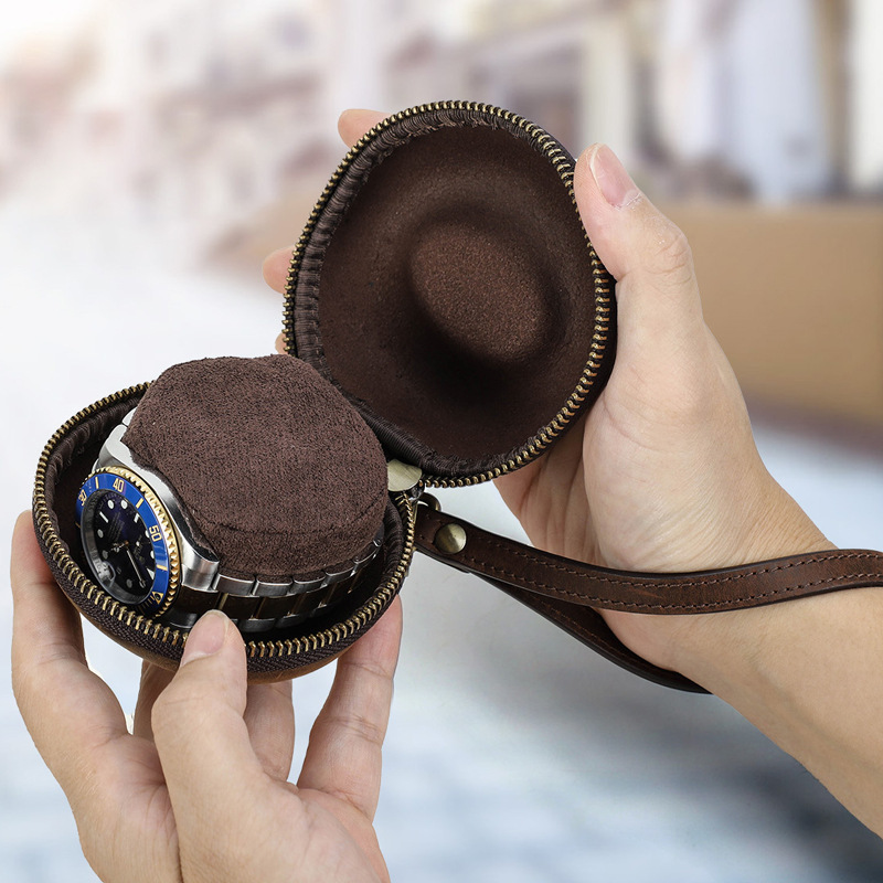 Wrist-Strap Leather Watch Box – Portable Single Watch Protector