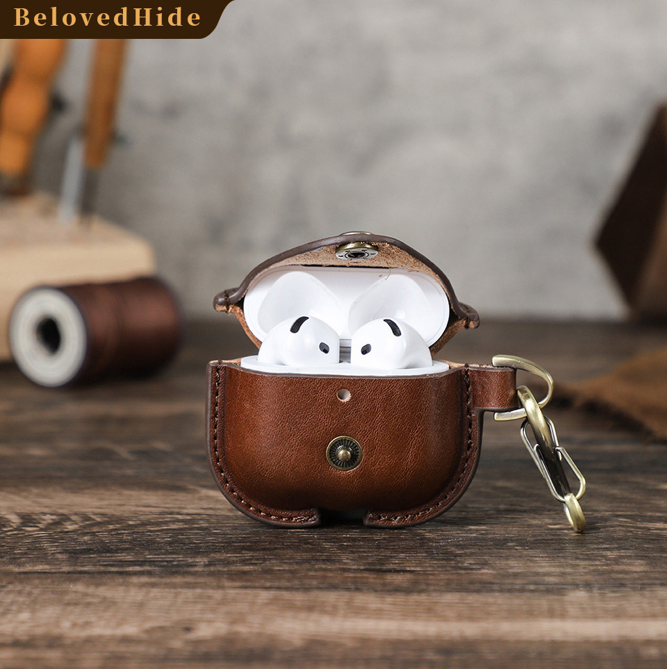 Handmade Crazy Horse Leather Case for AirPods 4 (2024) – Full Wrap Shockproof Design