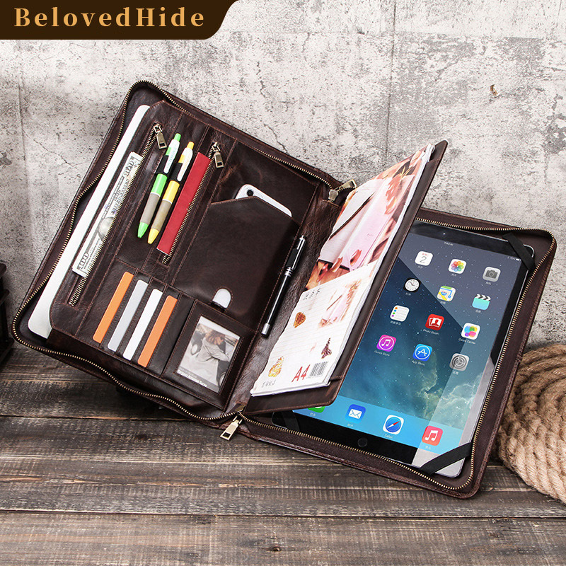 12.9" Leather iPad Pro Sleeve – A4 Document Pocket & Zippered Security