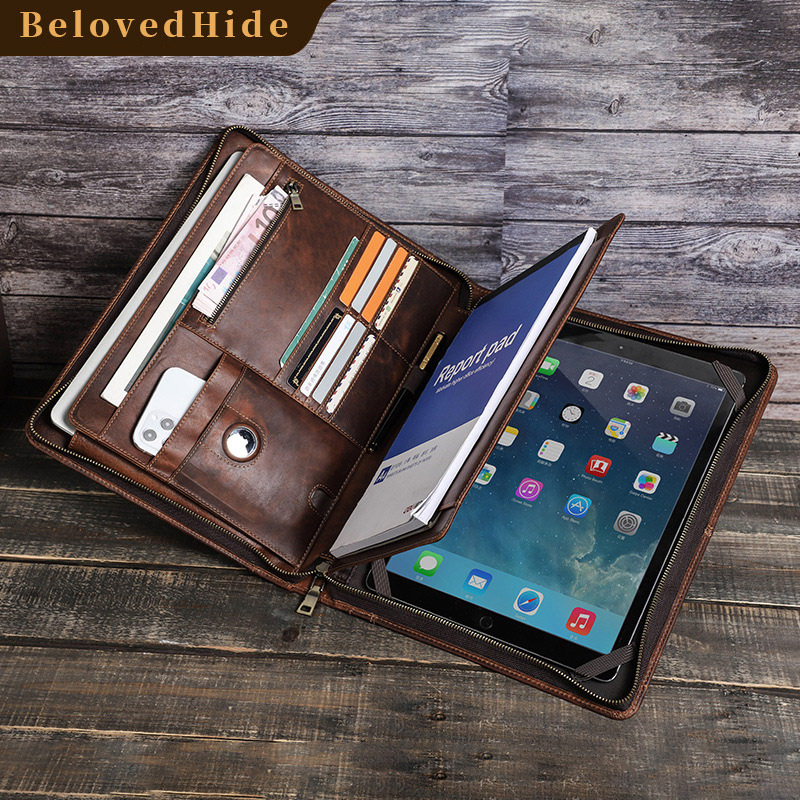 Multi-Brand Leather Tablet Sleeve – 12.9" Cross-Compatibility + AirTag Slot