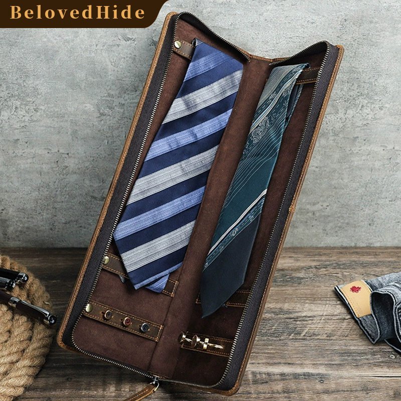 Travel-Friendly Leather Tie Organizer Box – Holds 2 Ties, Retro Design