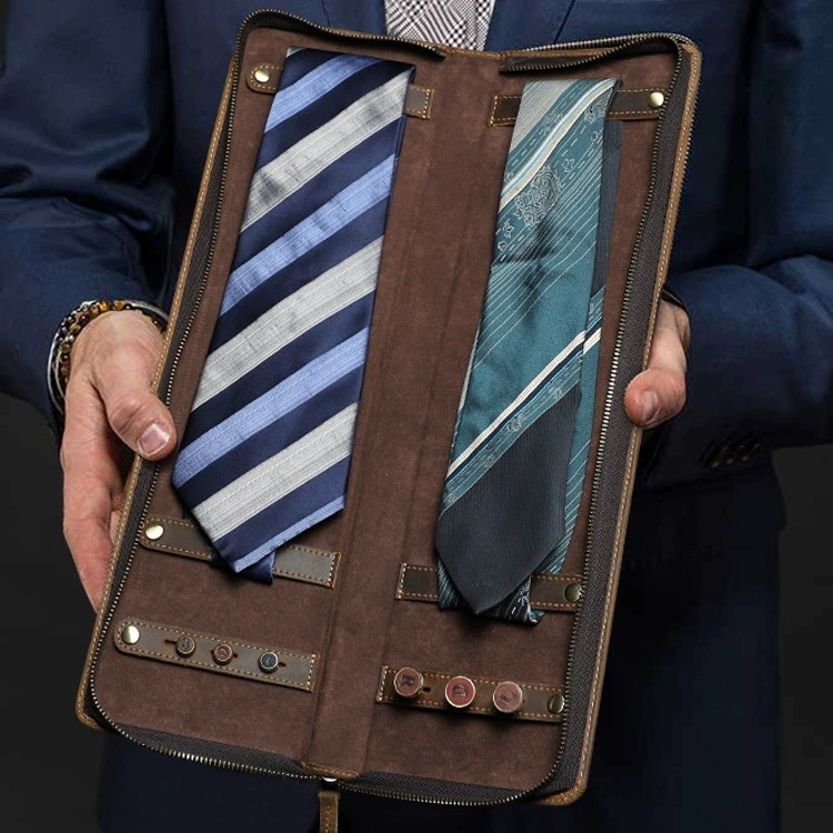 Travel-Friendly Leather Tie Organizer Box – Holds 2 Ties, Retro Design
