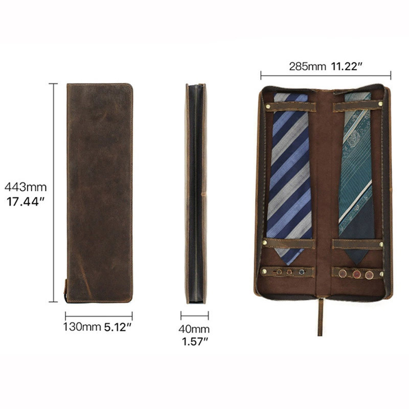 Travel-Friendly Leather Tie Organizer Box – Holds 2 Ties, Retro Design