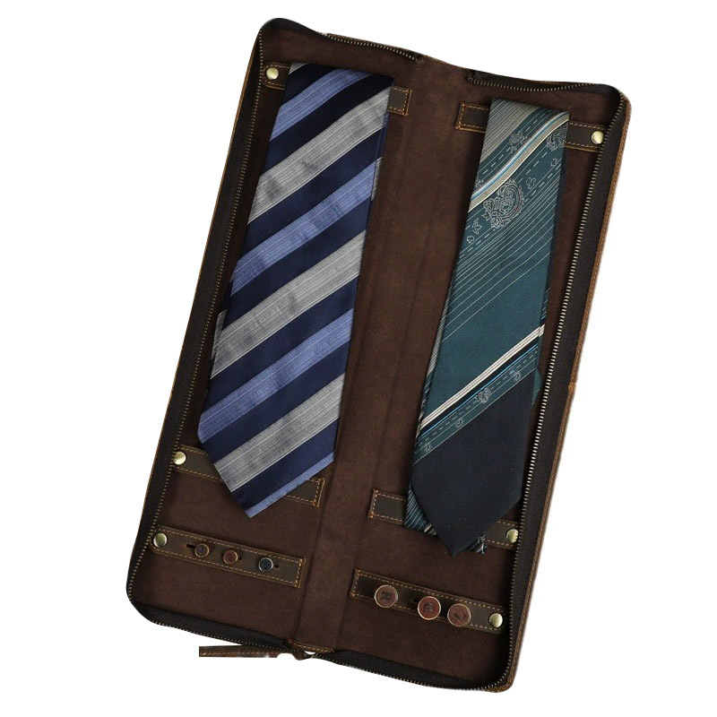 Travel-Friendly Leather Tie Organizer Box – Holds 2 Ties, Retro Design
