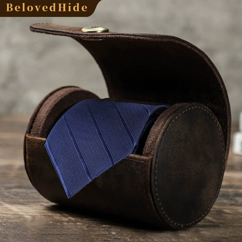 Anti-Wrinkle Leather Tie Box – Retro Compact Organizer (10.5x8cm)