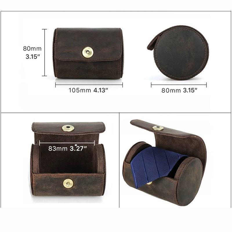 Anti-Wrinkle Leather Tie Box – Retro Compact Organizer (10.5x8cm)