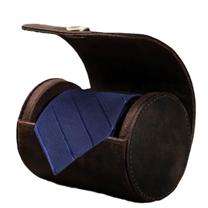 Anti-Wrinkle Leather Tie Box – Retro Compact Organizer (10.5x8cm)