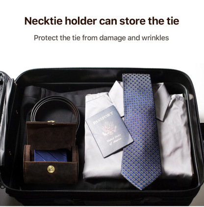 Anti-Wrinkle Leather Tie Box – Retro Compact Organizer (10.5x8cm)