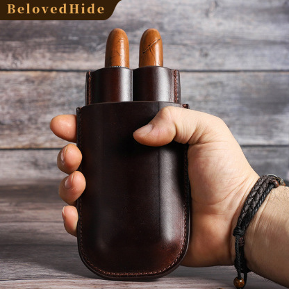 2-Cigar Leather Travel Case – Retro Humidifier & Protective Sleeve