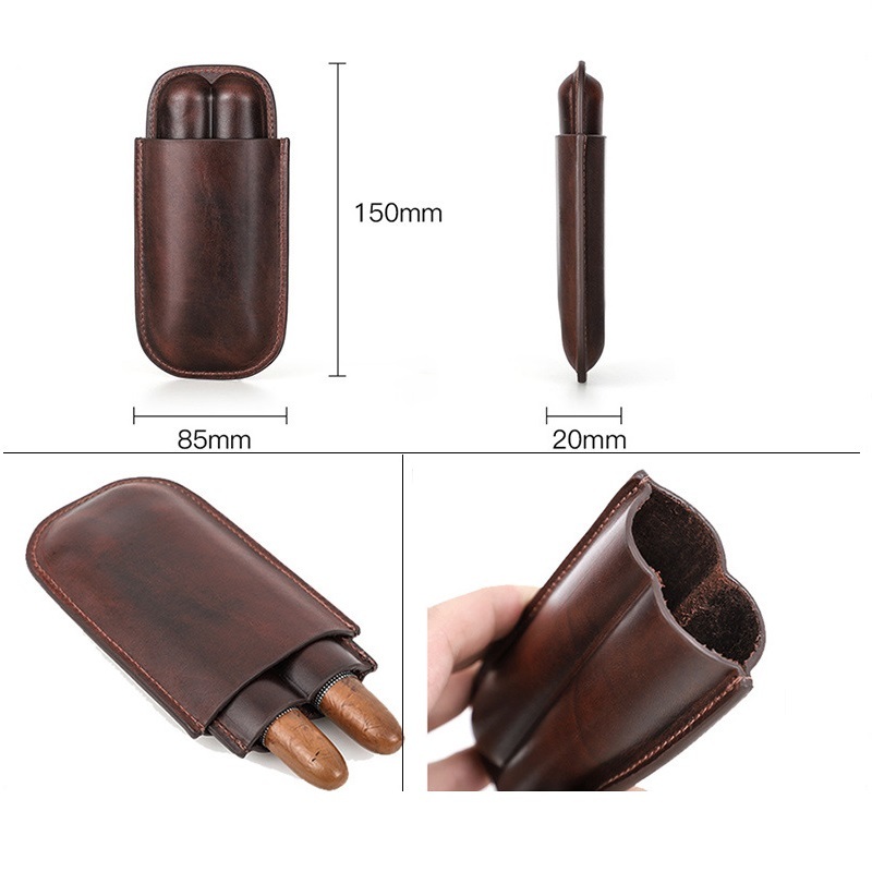 2-Cigar Leather Travel Case – Retro Humidifier & Protective Sleeve