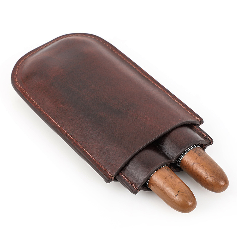 2-Cigar Leather Travel Case – Retro Humidifier & Protective Sleeve