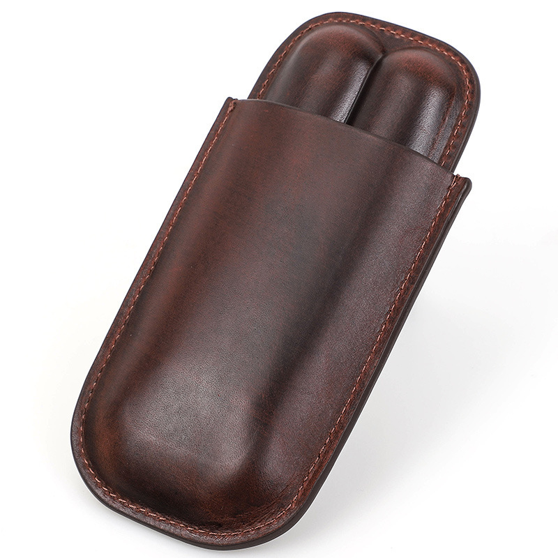 2-Cigar Leather Travel Case – Retro Humidifier & Protective Sleeve