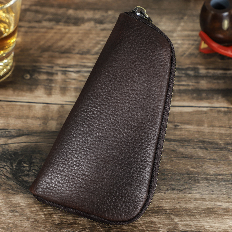 Travel Leather Pipe Case with Tobacco & Lighter Pockets – Vintage Organizer
