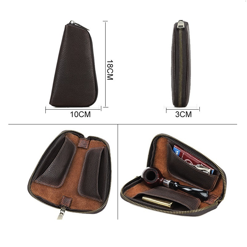 Travel Leather Pipe Case with Tobacco & Lighter Pockets – Vintage Organizer