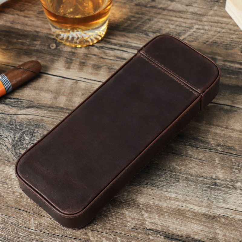 3-Cigar Leather Humidor Box – Locking Drawer & Vintage Design