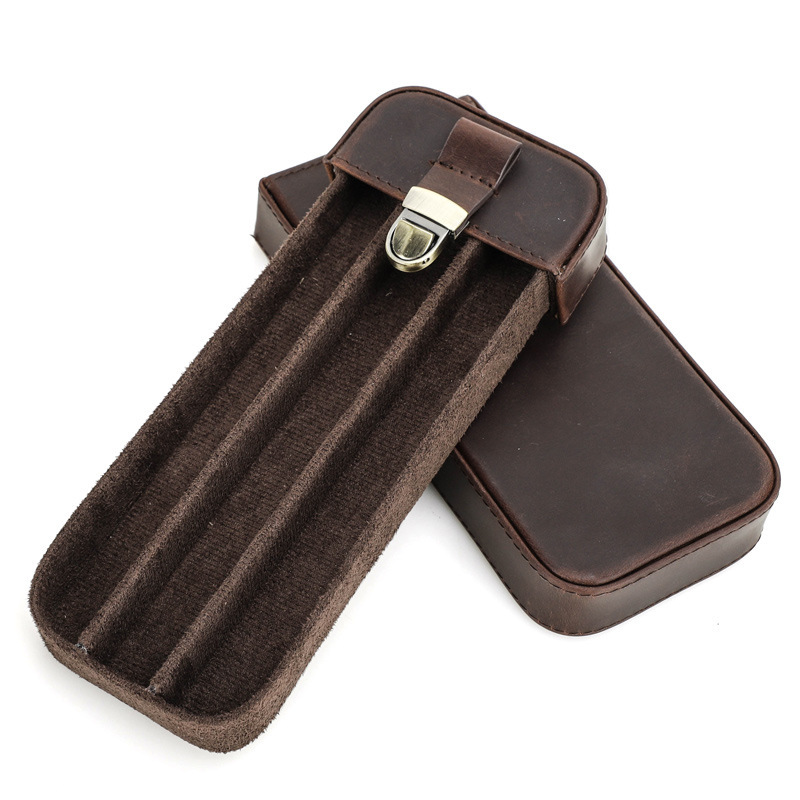 3-Cigar Leather Humidor Box – Locking Drawer & Vintage Design