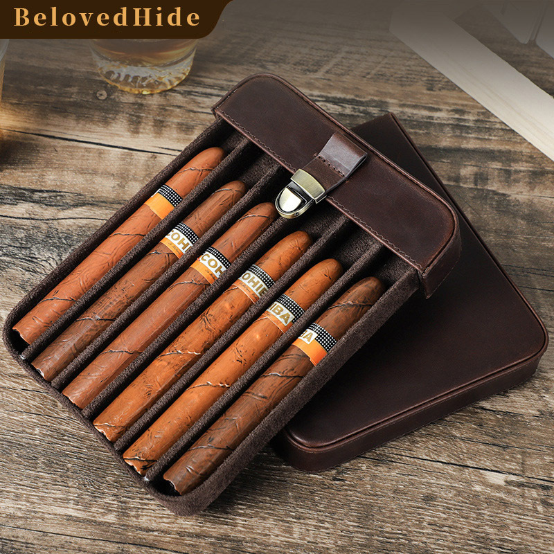 6-Cigar Leather Travel Humidor – Locking Drawer & Compact Build