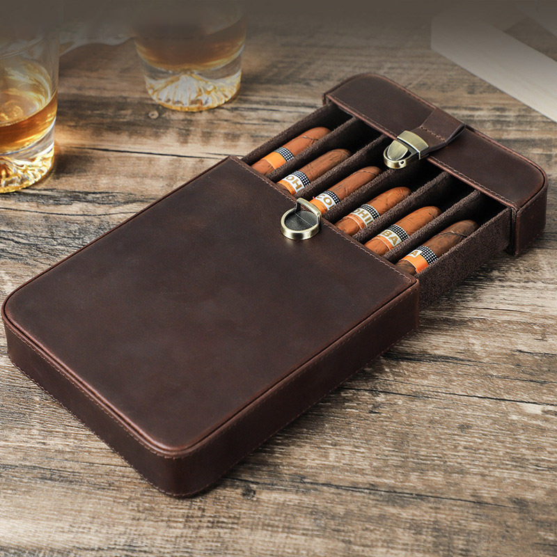 6-Cigar Leather Travel Humidor – Locking Drawer & Compact Build