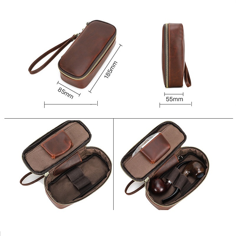Retro Leather Pipe Case with Wrist Strap – Dual Pipe Protector (2-Pack)