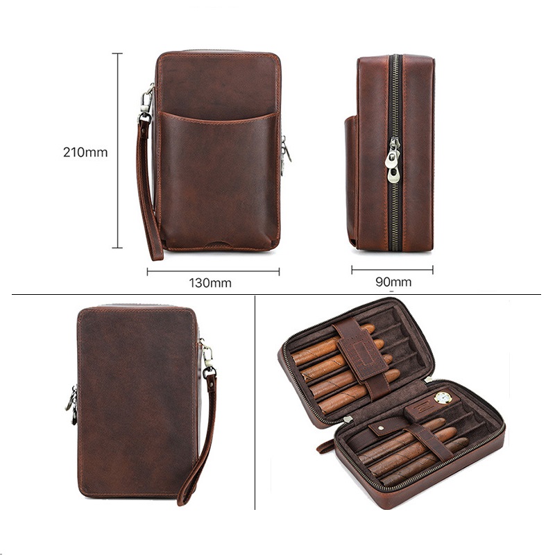 7-Cigar Luxury Leather Humidor – Hygrometer & Phone Pocket