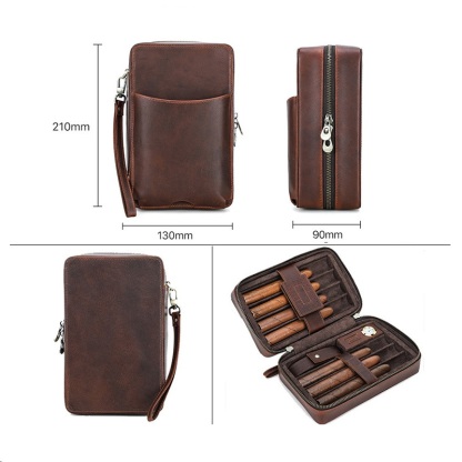7-Cigar Luxury Leather Humidor – Hygrometer & Phone Pocket