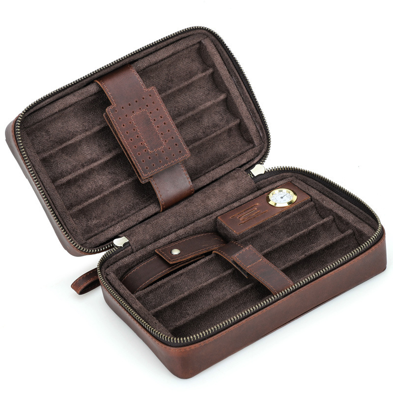 7-Cigar Luxury Leather Humidor – Hygrometer & Phone Pocket