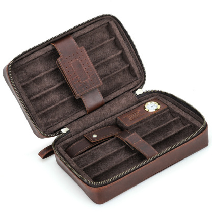 7-Cigar Luxury Leather Humidor – Hygrometer & Phone Pocket
