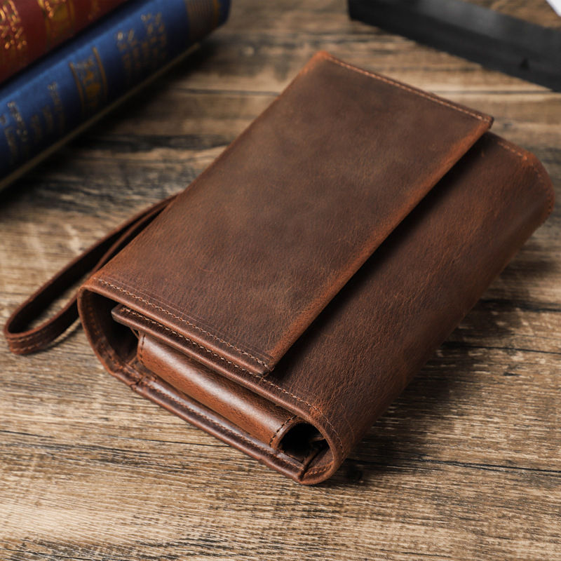 Tri-Fold Leather Pipe Case – Portable Tobacco Pouch with Wristband