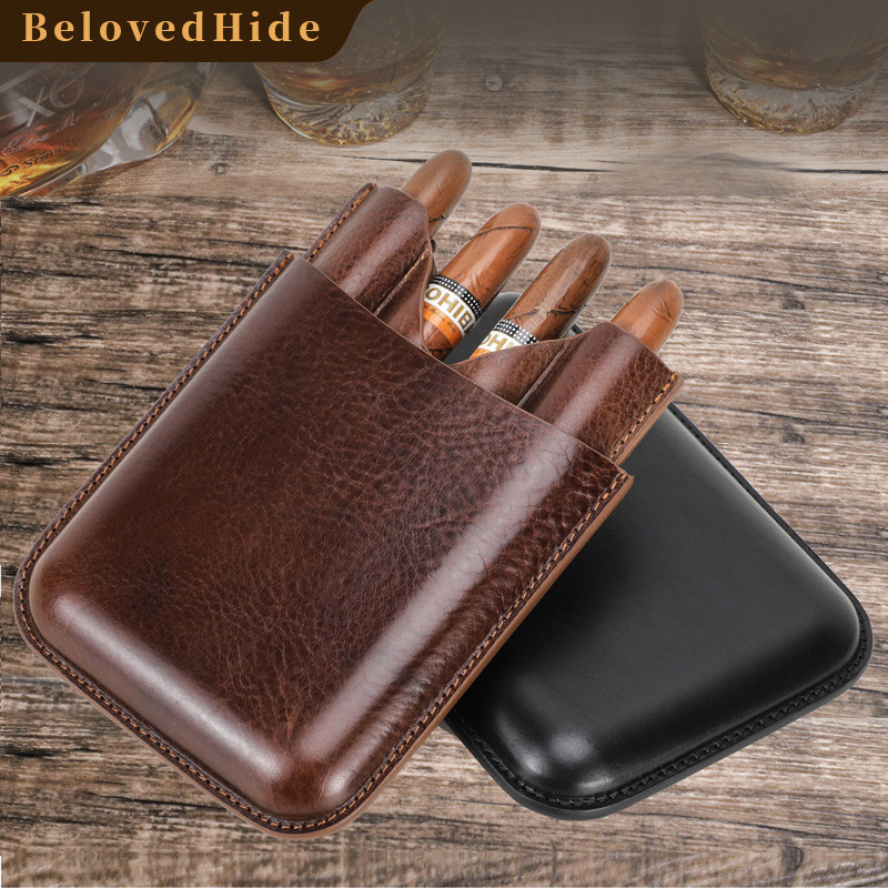 4-Cigar Leather Travel Case – Slim Retro Protector