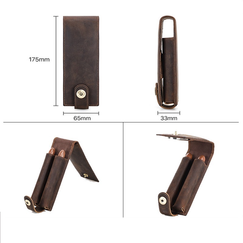 2-Cigar Leather Case with Cutter Slot – Vintage Travel Kit