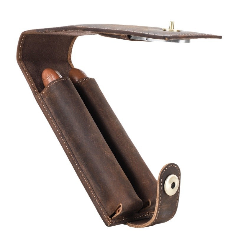 2-Cigar Leather Case with Cutter Slot – Vintage Travel Kit