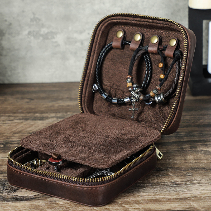 Leather Jewelry Box with Mirror – Vintage Earring & Necklace Organizer