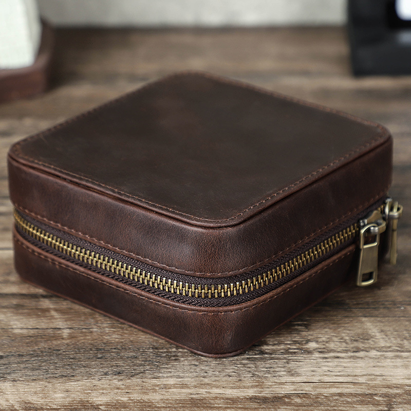 Leather Jewelry Box with Mirror – Vintage Earring & Necklace Organizer