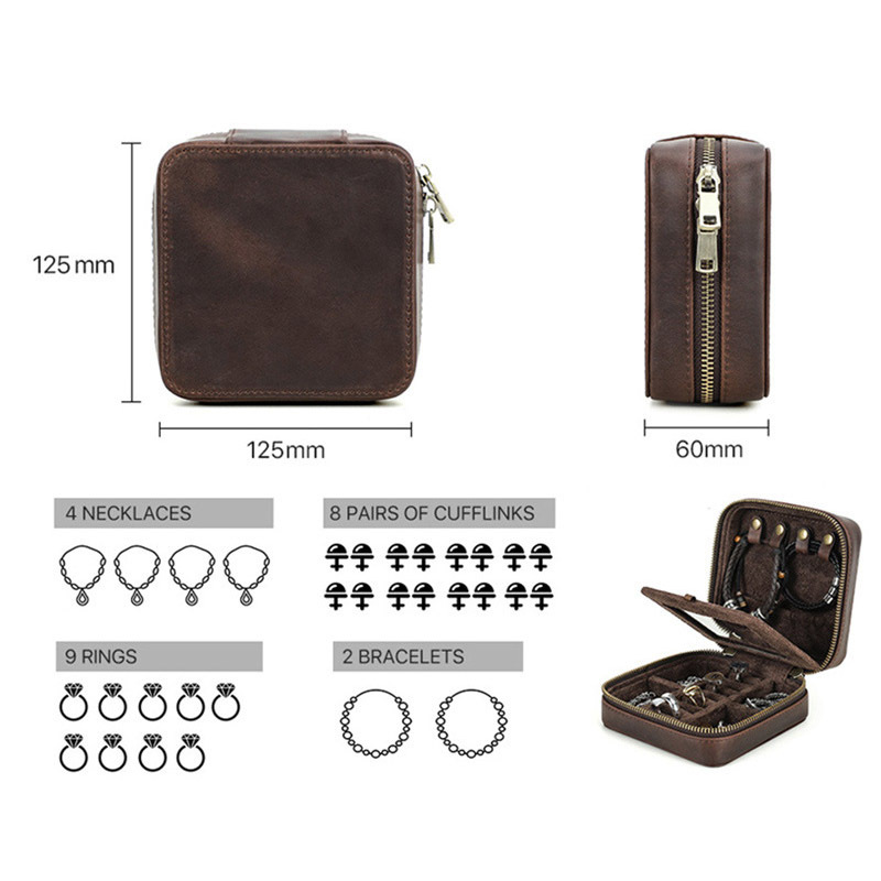 Leather Jewelry Box with Mirror – Vintage Earring & Necklace Organizer